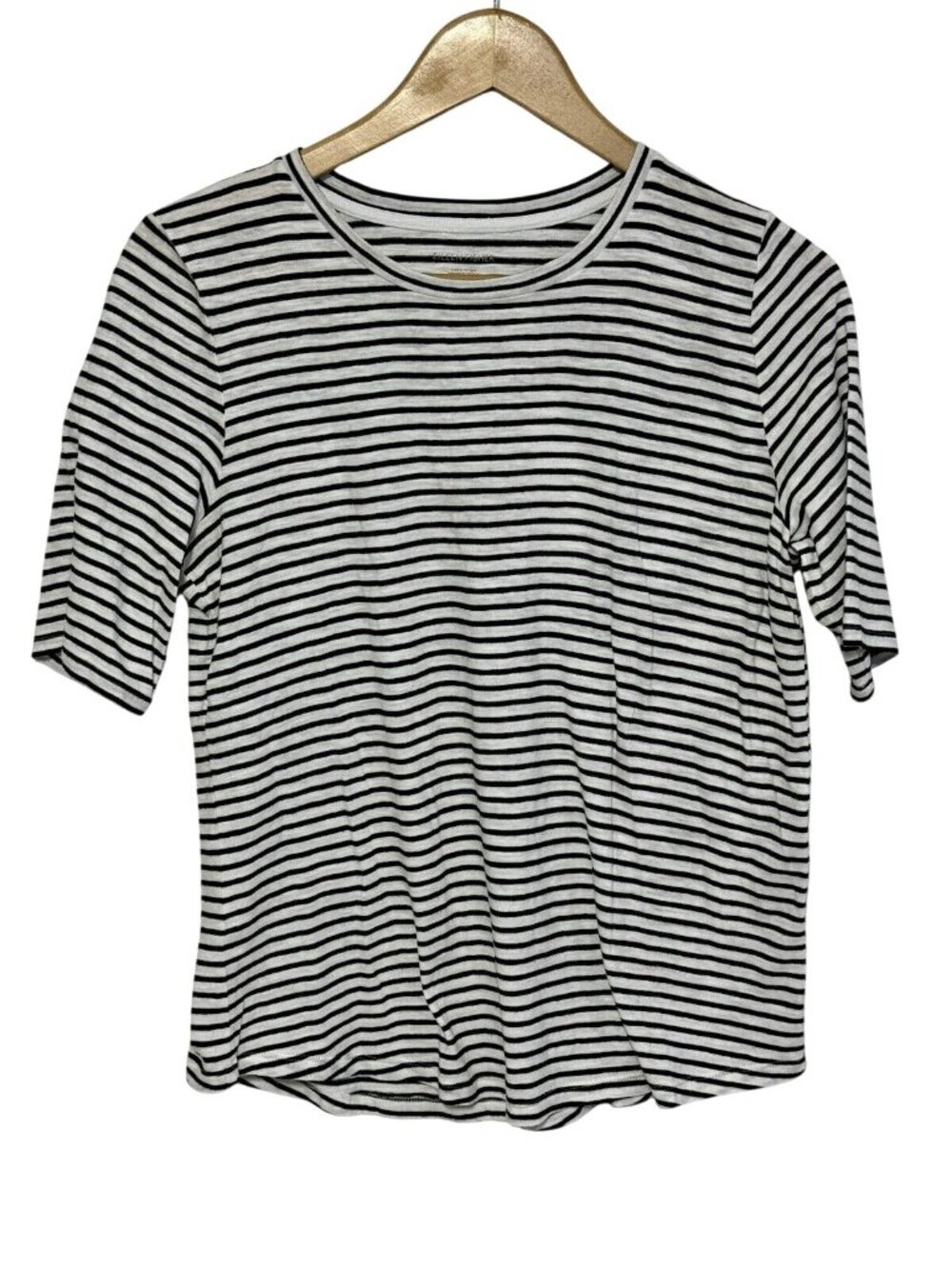 Eileen Fisher Womens Striped Organic Cotton Short Sleeve Top Black & White Size